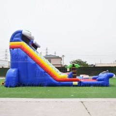 red inflatable water slide with pool