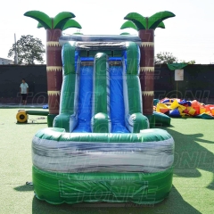 Colorful tropical jungle bounce house double slide with pool combo