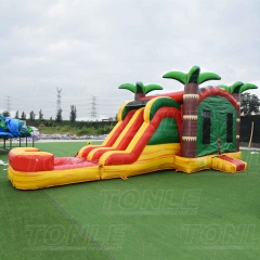 customized tropical jungle double slide bounce house with pool combo