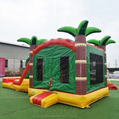 customized tropical jungle double slide bounce house with pool combo