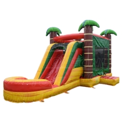 Colorful tropical jungle bounce house water slide combo