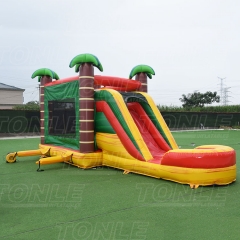 Colorful tropical jungle bounce house water slide combo