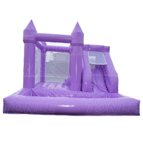 Customized macaron purple wedding slide with pool castle bounce house combo
