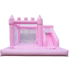 Customized macaron pink wedding slide with pool castle bounce house combo