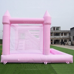 Customized macaron pink wedding slide with pool castle bounce house combo