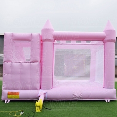 Customized macaron pink wedding slide with pool castle bounce house combo