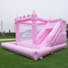 Customized macaron pink wedding slide with pool castle bounce house combo