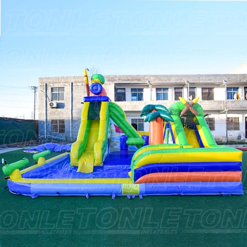 Custom small family backyard inflatable water slide with pool and small water gun for sale