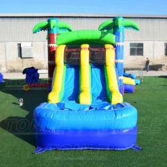 double lane slide palm tree theme inflatable bounce house water slide combo for sale