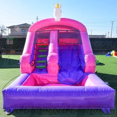 Hot selling unicorn theme kids small cheap inflatable water slide
