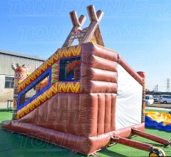 Customized bouncy castle tribal theme with dry slide combo for sale