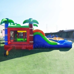 double lane slide palm tree theme inflatable bounce house water slide combo for sale