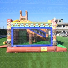 Customized bouncy castle tribal theme with dry slide combo for sale