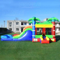 double lane slide palm tree theme inflatable bounce house water slide combo for sale