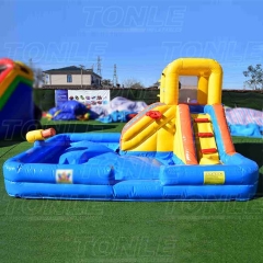 Custom small backyard inflatable water slide with pool and small water gun for sale