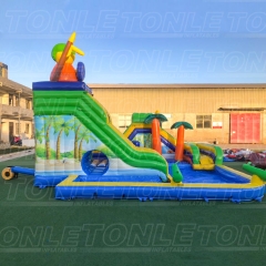 Custom small family backyard inflatable water slide with pool and small water gun for sale