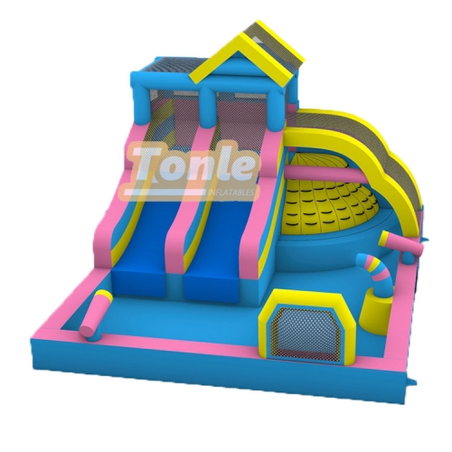 Factory custom kids slide with swimming pool. With rock climbing, small water gun for kids