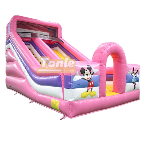 Mickey Mouse Themed Pink Inflatable Dry Slide For Sale