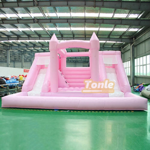 pink bounce house water slide combo inflatable wedding bouncer slide with pool for sale