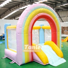 rainbow bounce house inflatable castle with slide for sale