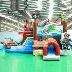 Pirate ship theme inflatable wet and dry dual-use slide bounce house combo can be