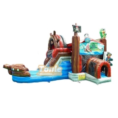 Pirate ship theme inflatable wet and dry dual-use slide bounce house combo can be