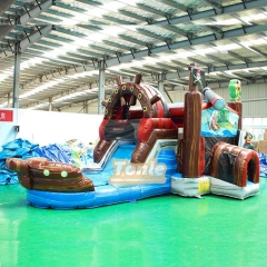 Pirate ship theme inflatable wet and dry dual-use slide bounce house combo can be