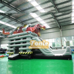 Custom T-Rex inflatable bounce house dry slide combo