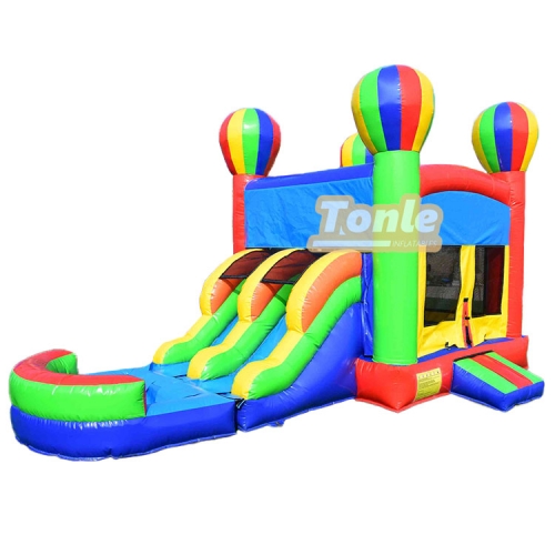 Hot Air Balloon Inflatable Bounce House Jumping Castle with Two Lane Water Slide