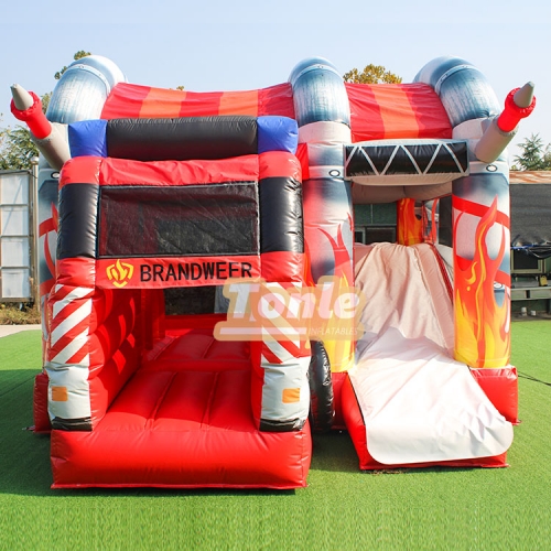 13*15ft inflatable fire truck bouncy castle slide combo