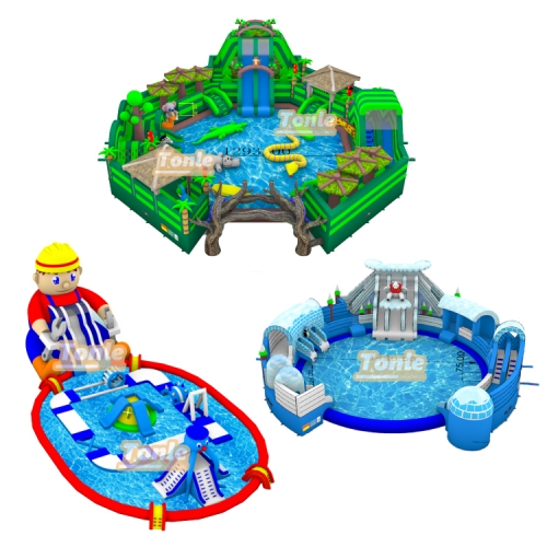 Newest design inflatable ground water park with swimming pool