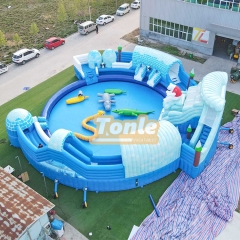 Commercial outdoor giant inflatable land water park inflatable water slide with pool