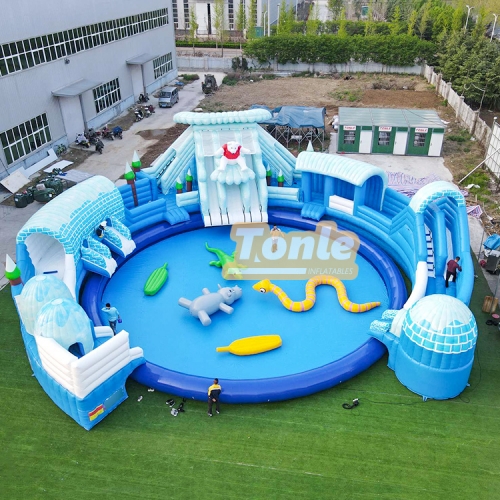 Commercial outdoor giant inflatable land water park inflatable water slide with pool