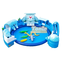 Commercial outdoor giant inflatable land water park inflatable water slide with pool