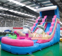 Dolphin Wave Theme Commercial Inflatable Water Slide For Sale