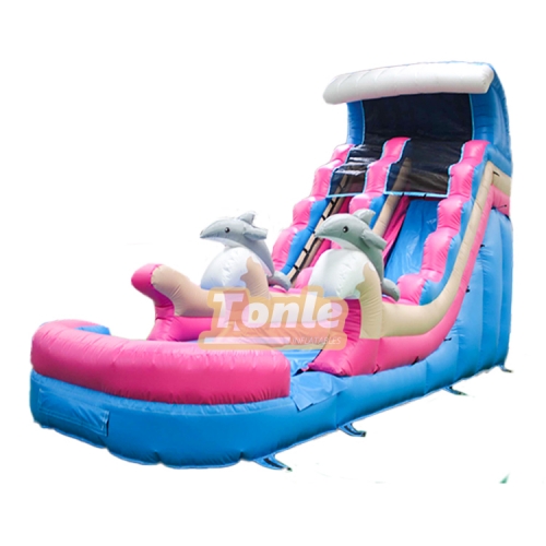 Dolphin Wave Theme Commercial Inflatable Water Slide For Sale