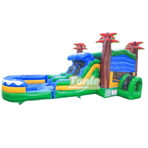 Tropical tree inflatable bouncer water slide combo