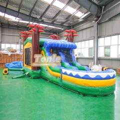 Tropical tree inflatable bouncer water slide combo