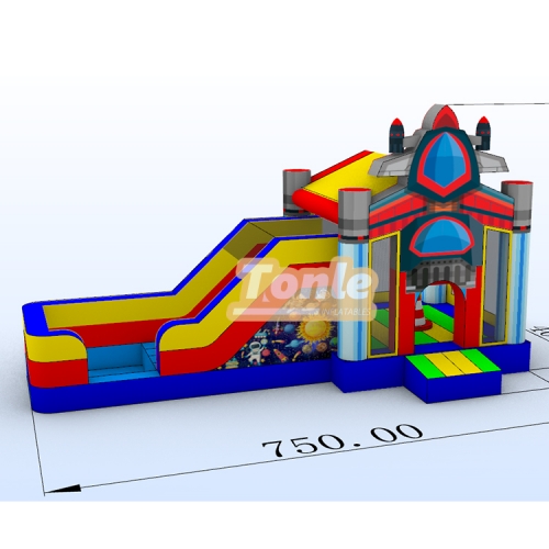 Spaceship theme inflatable bounce house water combo
