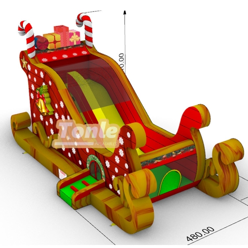 Christmas sleigh themed inflatable slide