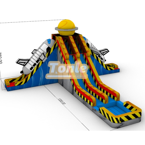 25ft Spaceship themed inflatable double line water slide