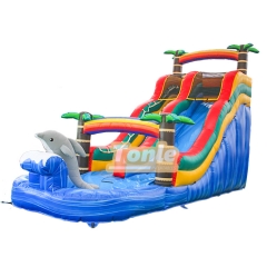 18FT Dolphin Tropical Tree Inflatable Water Slide