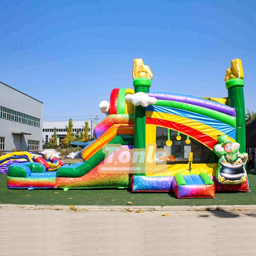 St. Patrick’s themed inflatable bounce house with water slide
