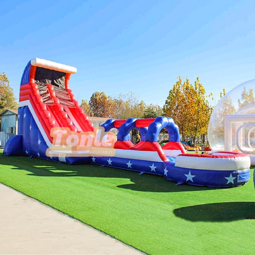 20ft American Stars Stripes Slide with Slip N Slide and Splash Pool