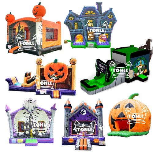 hallloween inflatable Pumpkin Obstacle Course Ghost Bounce House slide