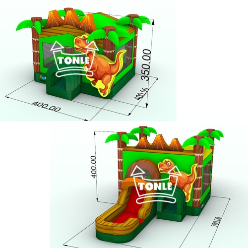 4en1 Parque Jurásico Dinosaurio Inflable Casa de rebote húmedo y seco Combo