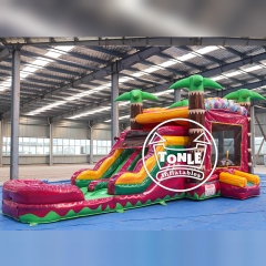 Toboggan aquatique gonflable combiné « Hibiscus d'Hawaï » – Magenta (4,5 m)