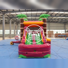 Toboggan aquatique gonflable combiné « Hibiscus d'Hawaï » – Magenta (4,5 m)