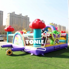 Castillo hinchable comercial con tobogán para niños: temática de hadas y animales