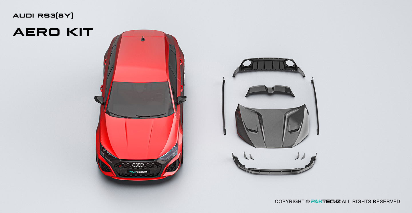 Audi RS3 8Y Paktechz Design Carbon Fiber Front Canard